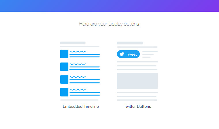 Twitterのタイムラインの埋め込む場合には、左側の「Embedded Timeline」をクリックするのですが、今回はTwitterへのリンクボタンを生成するので、右側の「Twitter Buttons」をクリックします。