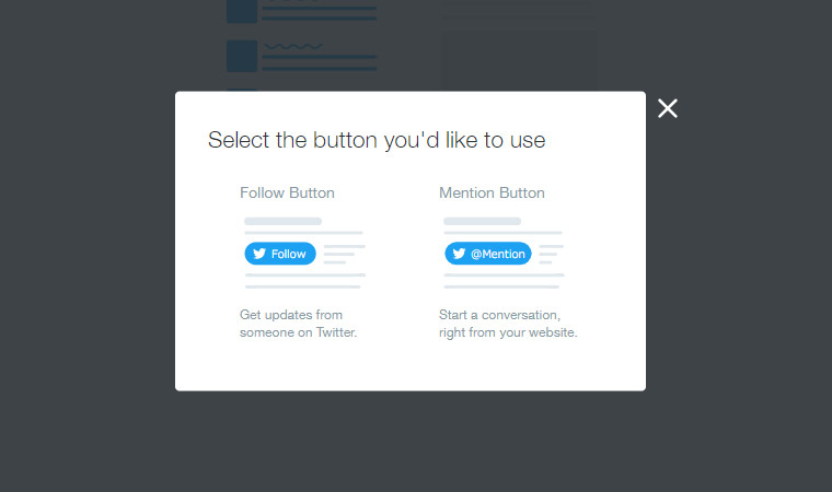 最後に、ボタンに表示させる文言を選択します。左側は「Follow @[アカウント名]」で、右側は「Tweet to @[アカウント名]」と表示されます。